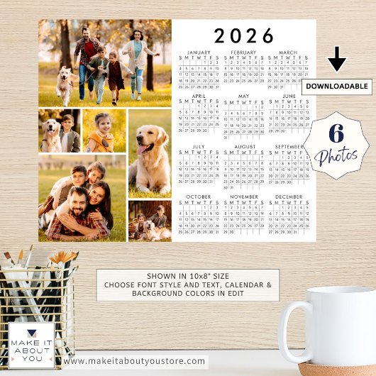 2026 Kalender 6 Fotocollage Gepersonaliseerd Poste Poster