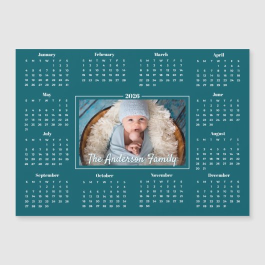2026 Kalender Aangepaste Foto Blauwgroen Blauw Fam (Voorkant)