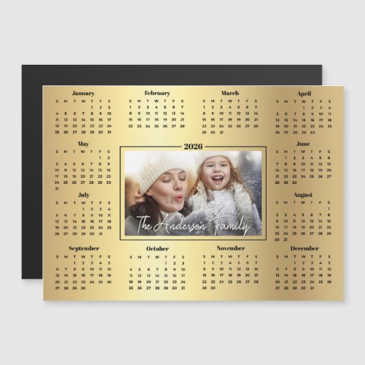2026 Kalender Aangepaste Foto Gouden Folie Familie (Voorkant / Achterkant)