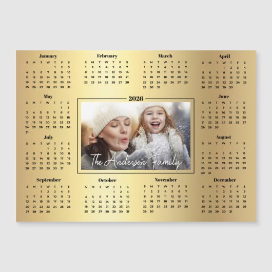 2026 Kalender Aangepaste Foto Gouden Folie Familie (Voorkant)