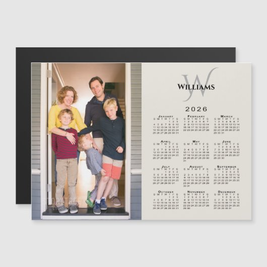 2026 Kalender Aangepaste Foto Monogram Beige Magne (Voorkant / Achterkant)