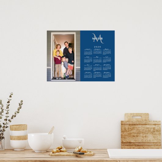 2026 Kalender Aangepaste Foto Monogram Naam Blauw Poster (Keuken)