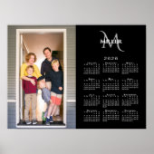 2026 Kalender Aangepaste Foto Monogram Naam Zwart Poster (Voorkant)