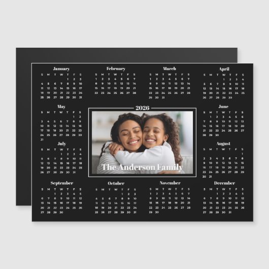 2026 Kalender Aangepaste Fotofamilie Zwarte Magnee (Voorkant / Achterkant)