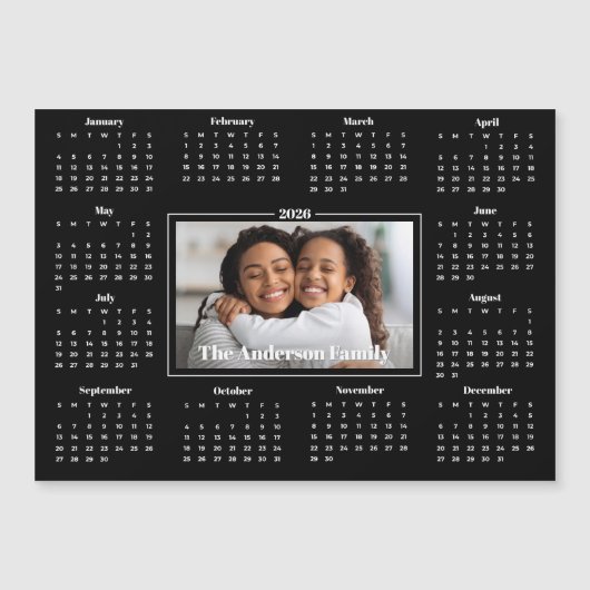 2026 Kalender Aangepaste Fotofamilie Zwarte Magnee (Voorkant)