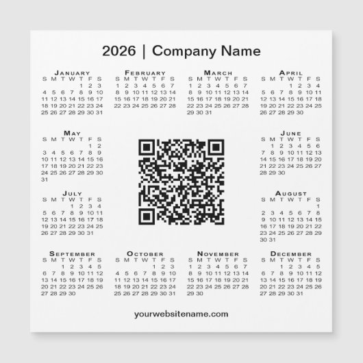 2026 Kalender Aangepaste Zakelijke QR-code Witte m (Voorkant)