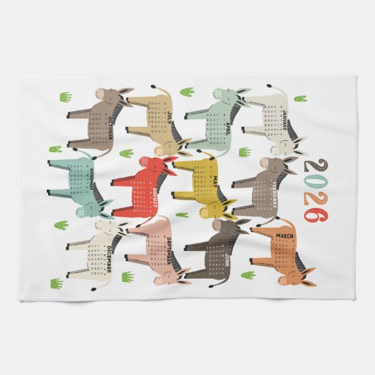 2026 Kalender Aarde Tonen Ezel Theedoek (Horizontaal)