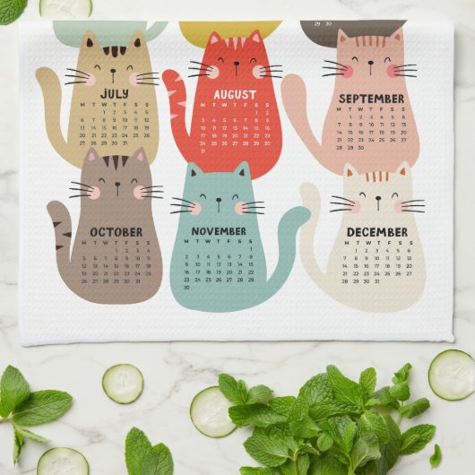 2026 Kalender Aarde Tonen Katten Theedoek (Gevouwen)