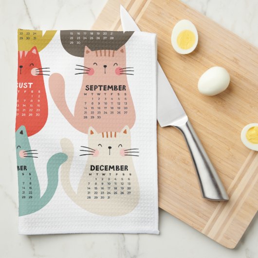 2026 Kalender Aarde Tonen Katten Theedoek (Quarter Fold)