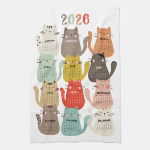 2026 Kalender Aarde Tonen Katten Theedoek