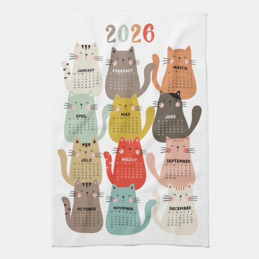 2026 Kalender Aarde Tonen Katten Theedoek (Verticaal)