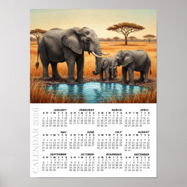 2026 Kalender, Afrikaanse Olifanten, Safari, Afrik Poster