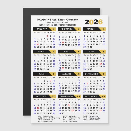 2026 Kalender Amerikaanse Feestdagen Modern Busine (Voorkant / Achterkant)