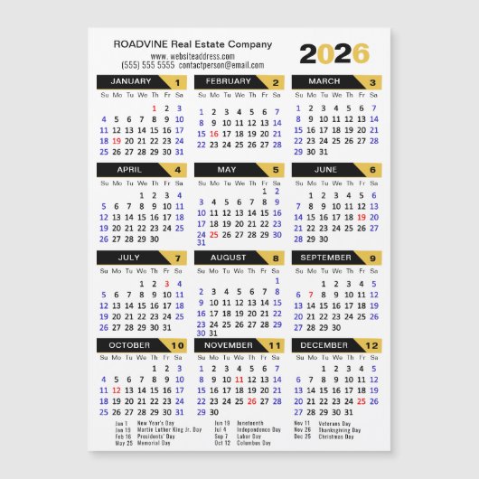 2026 Kalender Amerikaanse Feestdagen Modern Busine (Voorkant)