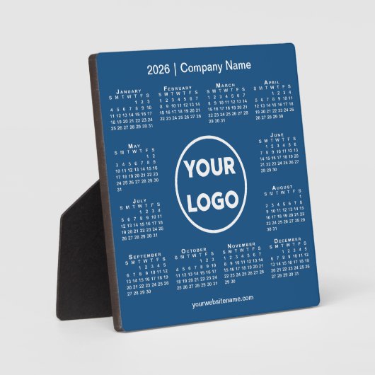 2026 Kalender Bedrijf Logo Blue Business Fotoplaat (Voorkant)