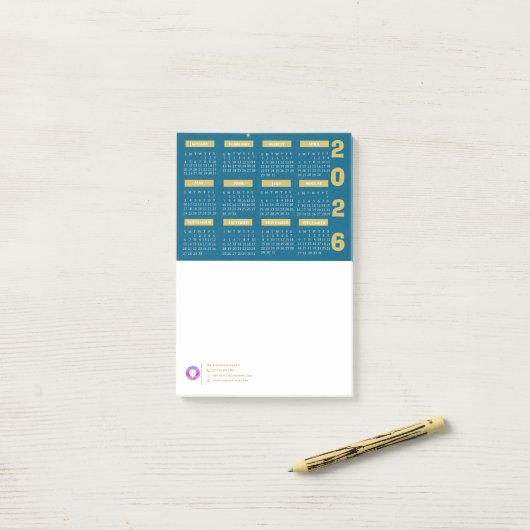 2026 Kalender Bedrijf Logo & Contactinformatie Bla Post-it® Notes (Op bureau)
