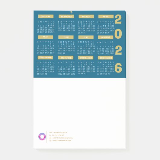 2026 Kalender Bedrijf Logo & Contactinformatie Bla Post-it® Notes (Voorkant)