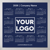 2026 Kalender Bedrijf Logo en Naam Navy Blue Poster (Voorkant)