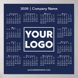 2026 Kalender Bedrijf Logo en Naam Navy Blue Poster
