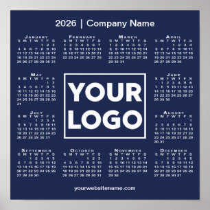 2026 Kalender Bedrijf Logo en Naam Navy Blue Poster