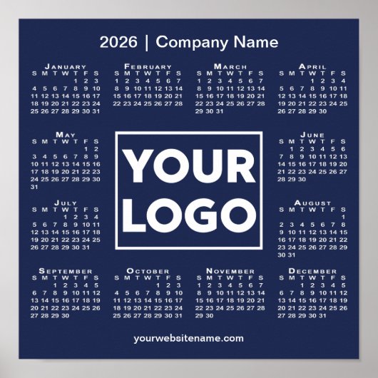 2026 Kalender Bedrijf Logo en Naam Navy Blue Poster (Voorkant)