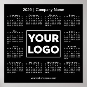 2026 Kalender Bedrijf Logo en Naam Zwart Poster