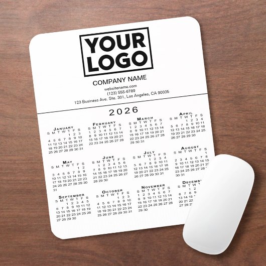 2026 Kalender Bedrijf Logo en tekst op wit Muismat