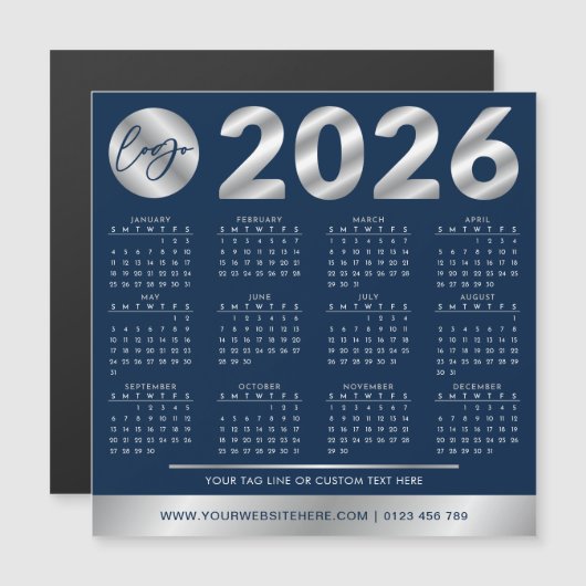 2026 Kalender Bedrijf Logo Navy & Silver (Voorkant / Achterkant)