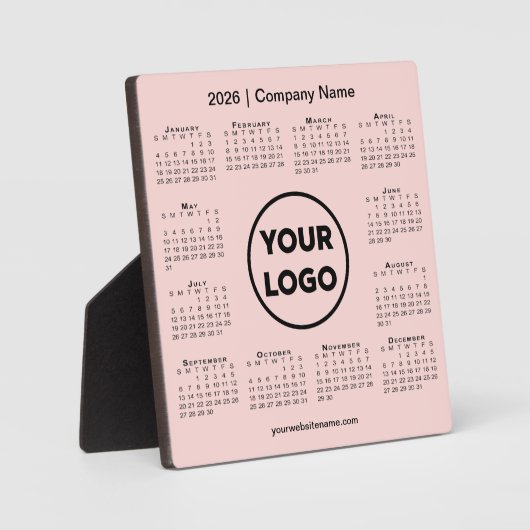 2026 Kalender Bedrijf Logo Pink Business Fotoplaat (Voorkant)