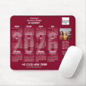 2026 Kalender Bedrijf Logo QR Code Bourgondië Foto Muismat (Met muis)