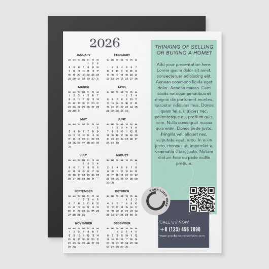 2026 Kalender Bedrijf Logo QR Code Magnetische Kaa (Voorkant / Achterkant)