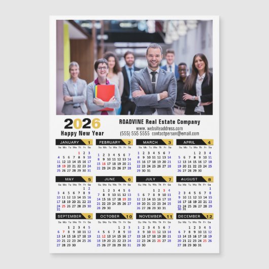 2026 Kalender Bedrijfsfoto Zwart Eenvoudige Magnee (Voorkant)