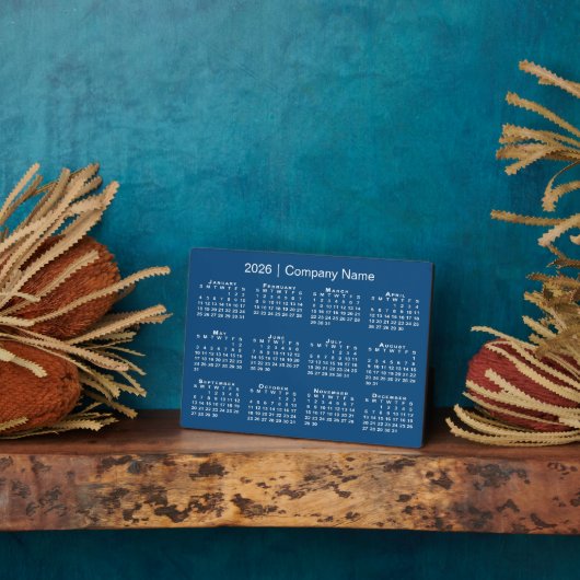 2026 Kalender Bedrijfsnaam Blue Desktop Fotoplaat (Zijkant)