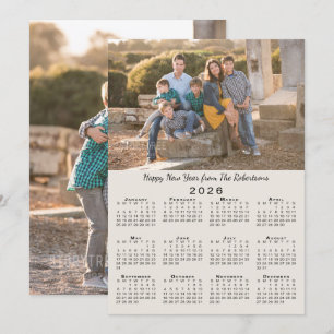2026 Kalender Beige 2 Aangepaste Foto's Gelukkig N Feestdagenkaart