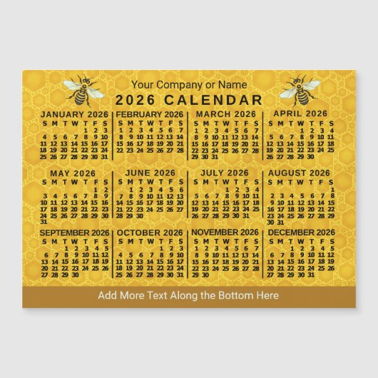 2026 Kalender Bij Honingraat Aangepaste Imker Magn (Voorkant)