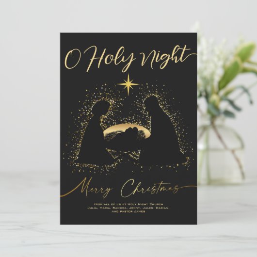 2026 Kalender Black Nativity Manger O Holy Script Feestdagenkaart (Staand voorkant)