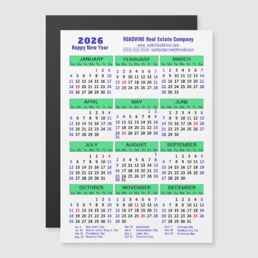 2026 Kalender Blauw Groen Corporate Magnetische Ka (Voorkant / Achterkant)