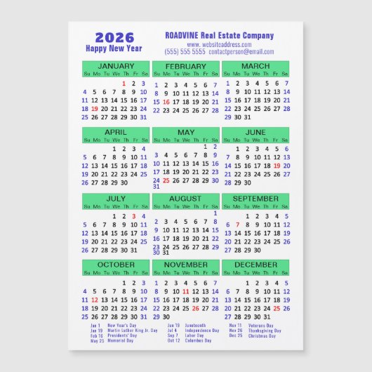 2026 Kalender Blauw Groen Corporate Magnetische Ka (Voorkant)
