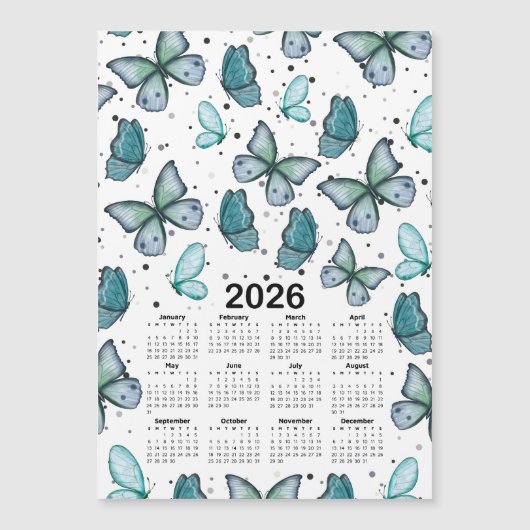 2026 Kalender Blauw Groene Vlinders Patroon (Voorkant)