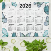 2026 Kalender Blauw Groene Vlinders Patroon Theedoek (Gevouwen)