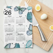 2026 Kalender Blauw Groene Vlinders Patroon Theedoek (Quarter Fold)