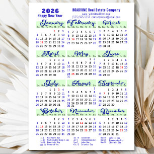 2026 Kalender Blauw Script Eenvoudig Zakelijk Magn