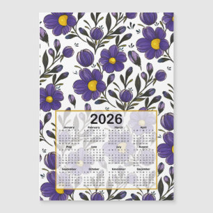 2026 Kalender Blauw Violette Bloemen met Bladeren