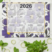 2026 Kalender Blauw Violette Bloemen met Bladeren Theedoek (Gevouwen)