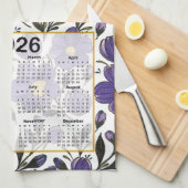 2026 Kalender Blauw Violette Bloemen met Bladeren Theedoek (Quarter Fold)