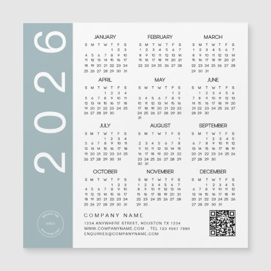 2026 Kalender Blue Border QR Code Company Logo (Voorkant)