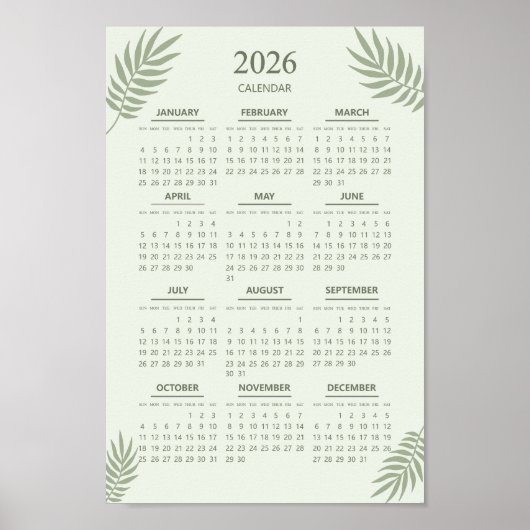 2026 Kalender Boho Bloemendesign Saliegroen Poster (Voorkant)