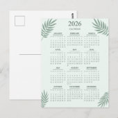 2026 Kalender Boho Bloemig Esthetisch Mintgroen Briefkaart (Voorkant / Achterkant)