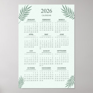 2026 Kalender Boho Bloemig Esthetisch Mintgroen Poster