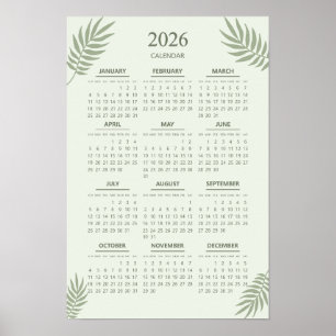 2026 Kalender Boho Bloemig Esthetisch Salie Groen Poster